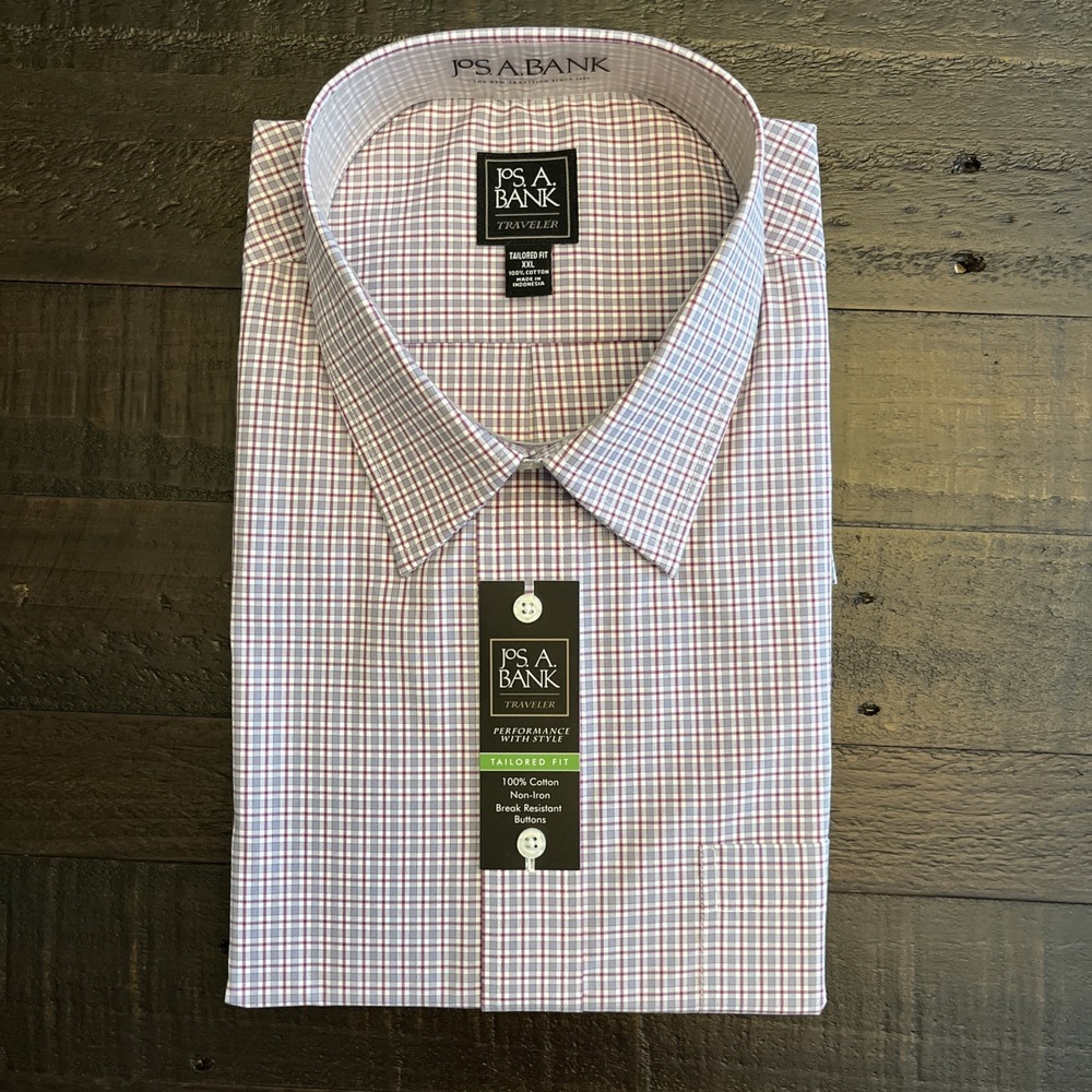 NEW Jos A Bank Traveler XXL Plaid Non Iron Tailored Fit L/S Dress Shirt $99.50